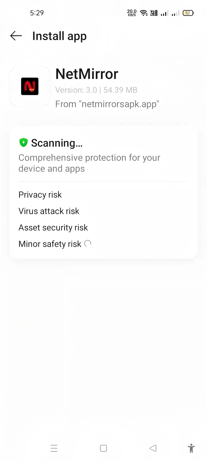 Android scanning NetMirror APK